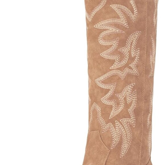 Shoes - Women's Faux Leather Knee High Western Cowboy Boots Size 8 Chunky Heel